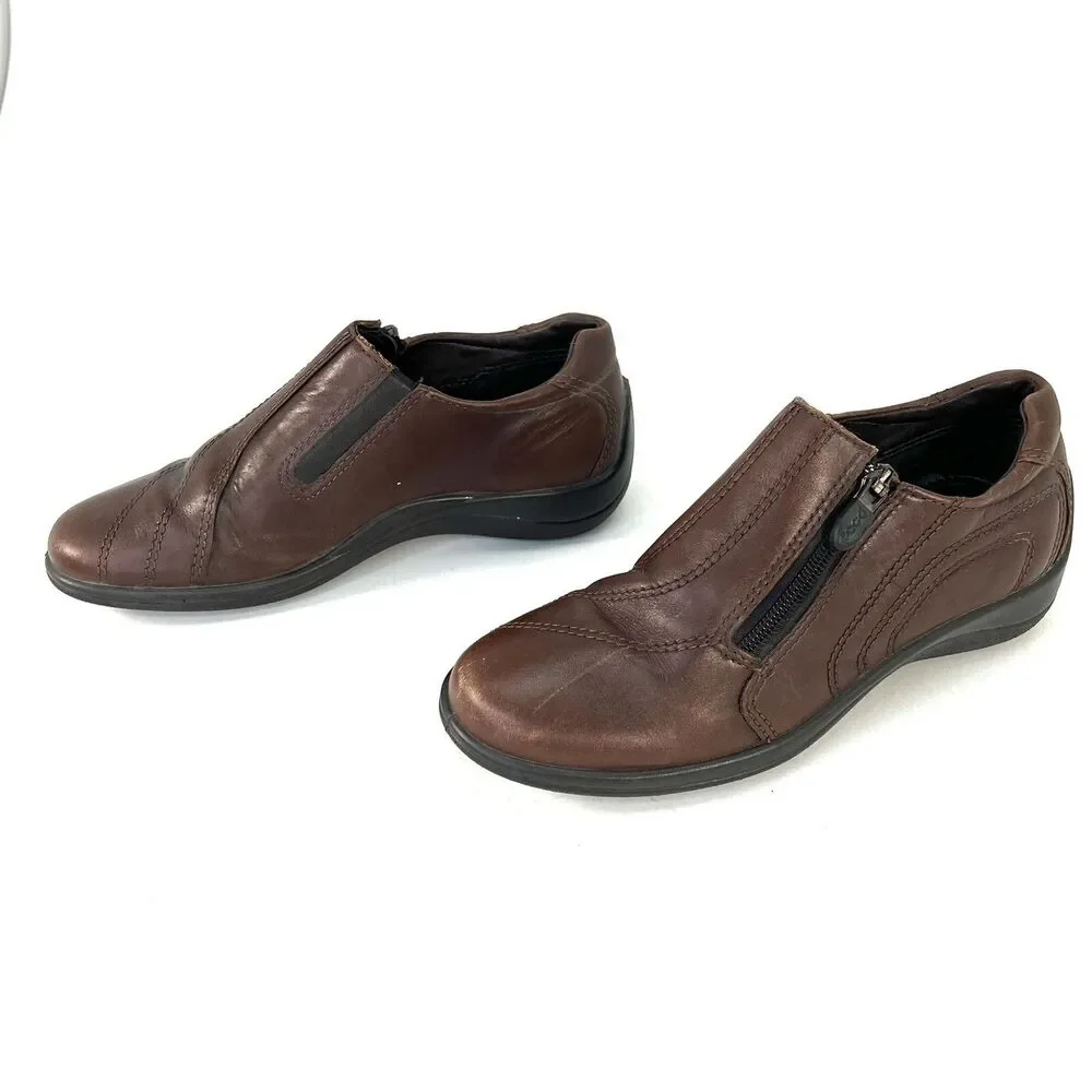 Ecco Vegetable Tanned Lightweight Brown Leather Zip Ankle Boots Shoes Size 39